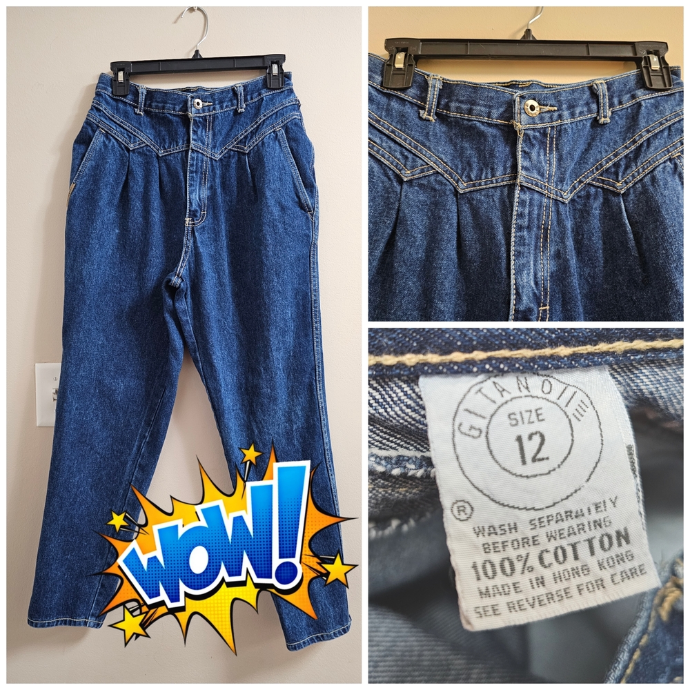 Vintage 80s GITANO High Waisted Western Yoke Pleated Jeans - Size 12 Moms Jeans